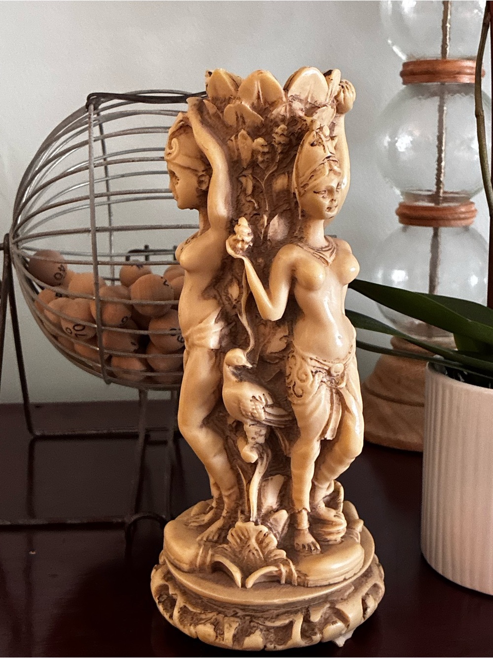 Vintage antique Carved Figurine – Cream Decorative Statue candle holder